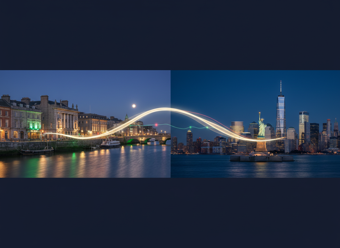 Cork and New York connected by a symbolic bridge across the Atlantic